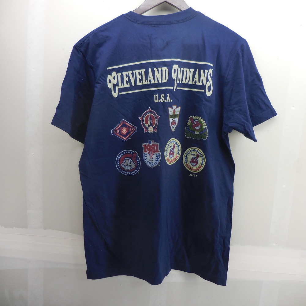Majestic Cleveland Indians MLB Navy Blue‎ Chief Wahoo Graphic T-Shirt Mens Large